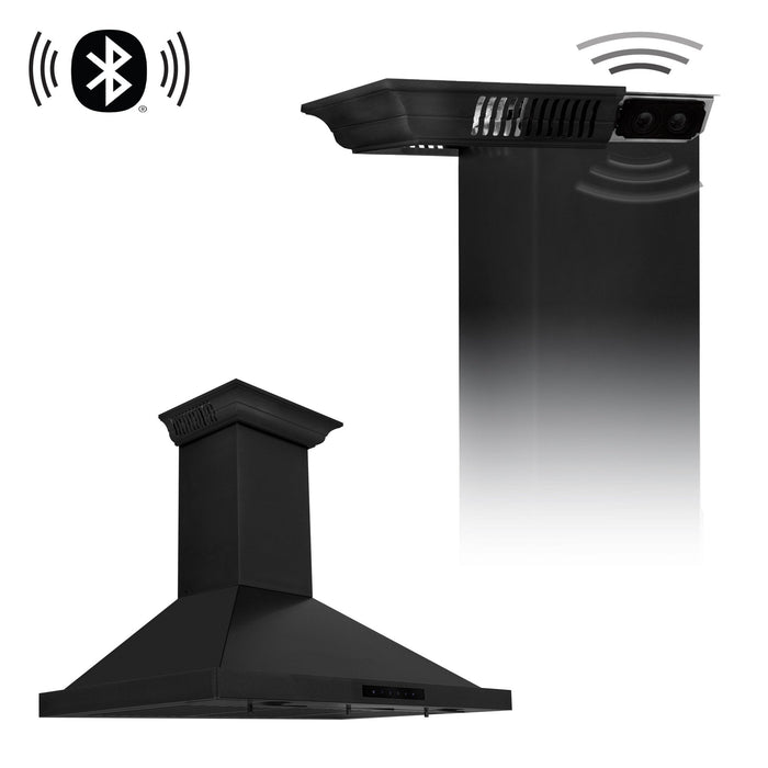 ZLINE 36" Wall Black Stainless Range Hood, Crown Speakers, BSKBNCRN-BT-36