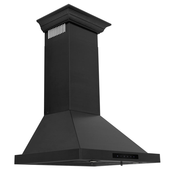 ZLINE 36" Wall Range Hood,  Black Stainless, Crown Molding, BSKBNCRN-36