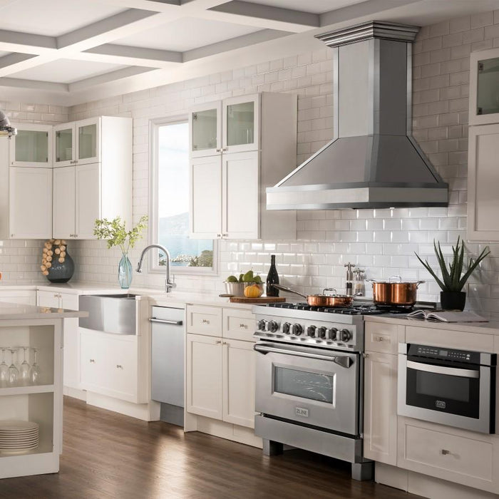 ZLINE 36" Wall Range Hood, DuraSnow Stainless, Mirror Accents, 655MR-36