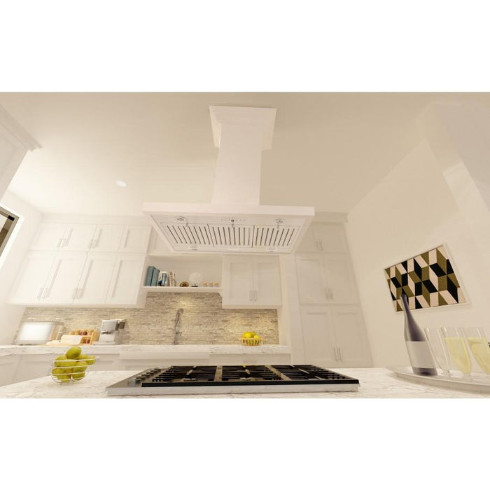 ZLINE 36" Wooden Island Range Hood in Cottage White, KBiTT-36