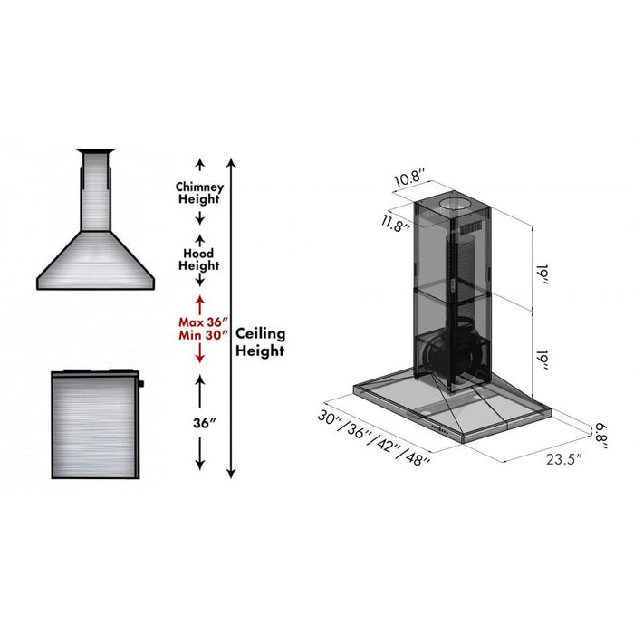 ZLINE 42" Stainless Steel Island Range Hood, GL2i-42