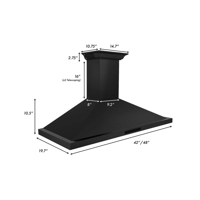 ZLINE 42" Wall Black Stainless Range Hood, Crown Speakers, BSKBNCRN-BT-42