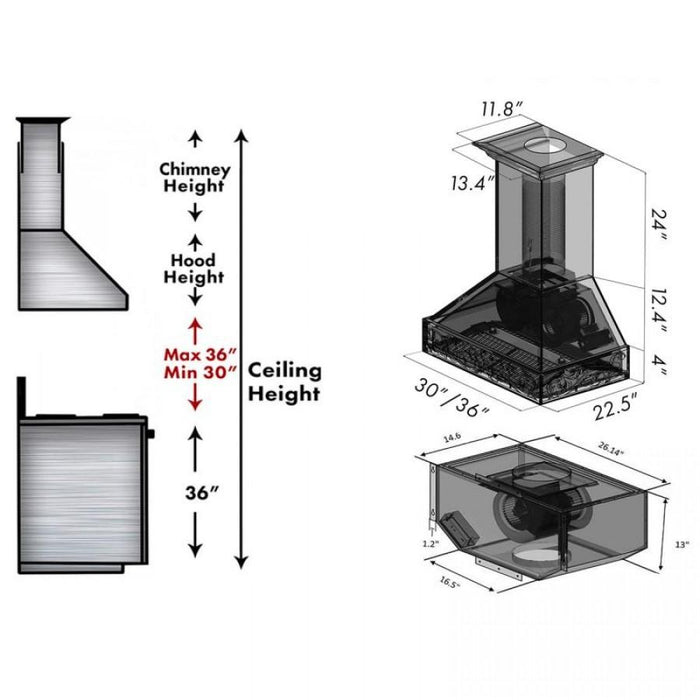 ZLINE 42" Wooden Wall Range Hood, Remote Motor, 373RR-RD-42