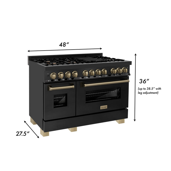ZLINE 48" Autograph Dual Fuel Range, Black Stainless, Bronze RABZ-48-CB
