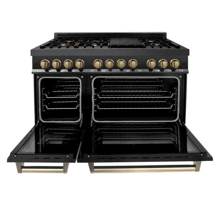 ZLINE 48" Autograph Dual Fuel Range, Black Stainless, Bronze RABZ-48-CB