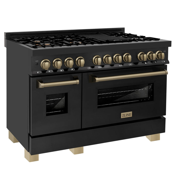 ZLINE 48" Autograph Dual Fuel Range, Black Stainless, Bronze RABZ-48-CB