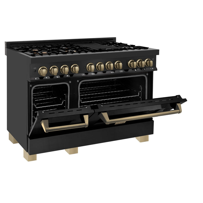 ZLINE 48" Autograph Dual Fuel Range, Black Stainless, Bronze RABZ-48-CB