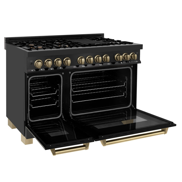 ZLINE 48" Autograph Dual Fuel Range, Black Stainless, Bronze RABZ-48-CB