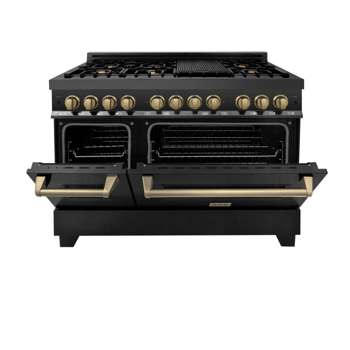 ZLINE 48" Autograph Dual Fuel Range, Black Stainless, Bronze RABZ-48-CB