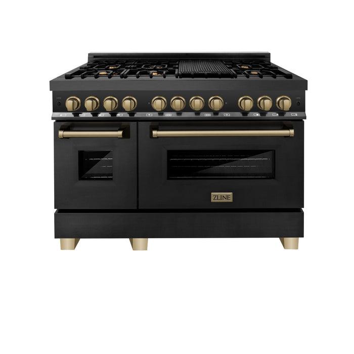 ZLINE 48" Autograph Dual Fuel Range, Black Stainless, Bronze RABZ-48-CB