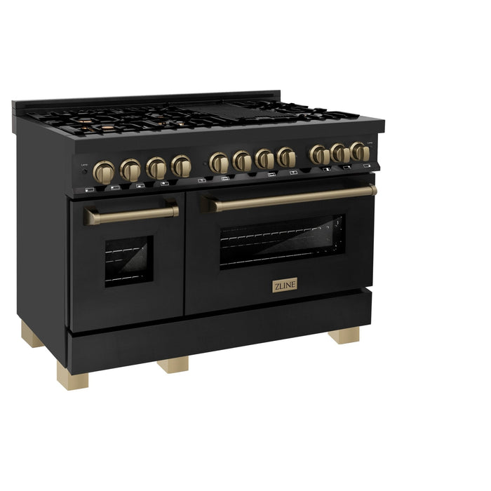 ZLINE 48" Autograph Dual Fuel Range, Black Stainless, Gold, RABZ-48-G