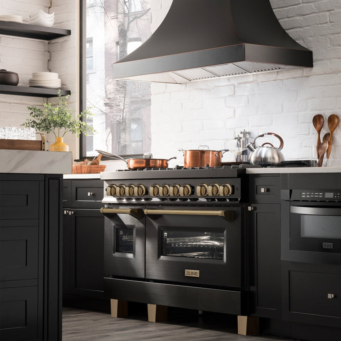 ZLINE 48" Autograph Dual Fuel Range, Black Stainless, Gold, RABZ-48-G