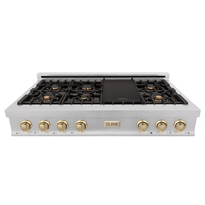 ZLINE 48" Autograph Edition, Rangetop, DuraSnow, Gold Accent, RTSZ-48-G