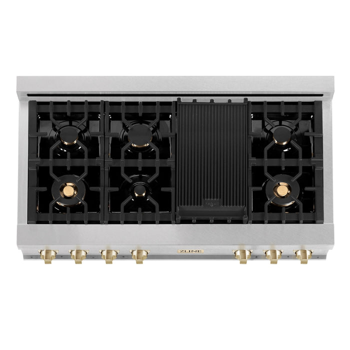 ZLINE 48" Autograph Edition, Rangetop, DuraSnow, Gold Accent, RTSZ-48-G