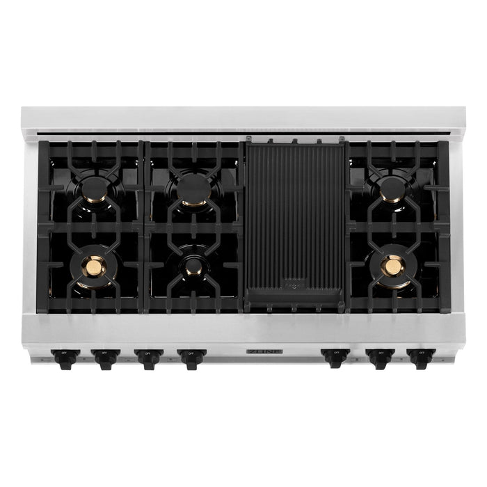 ZLINE 48" Autograph Porcelain Rangetop, Stainless, Gold, RTZ-48-MB