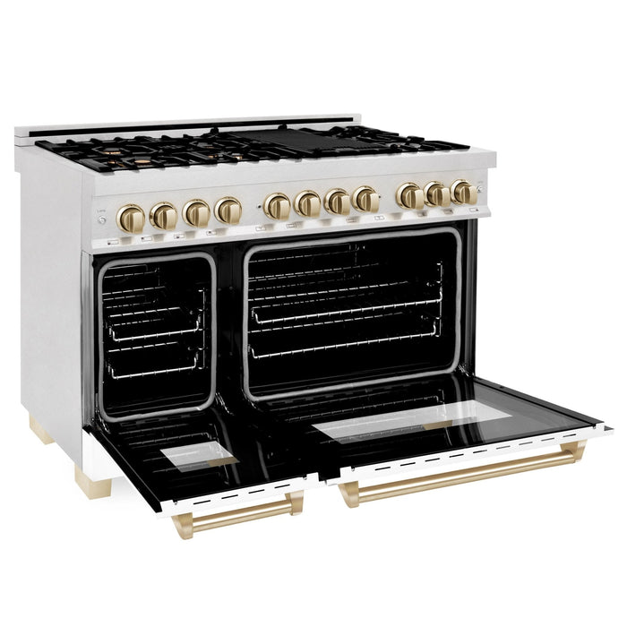 ZLINE 48" Autograph, Range Dual Fuel, DuraSnow, White Door, RASZ-WM-48-G