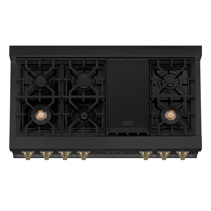 ZLINE 48" Autograph Rangetop, Black Stainless, Champagne Bronze Accents, RTBZ-48-CB