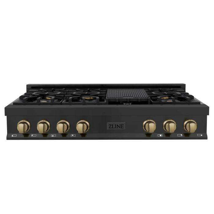 ZLINE 48" Autograph Rangetop, Black Stainless, Champagne Bronze Accents, RTBZ-48-CB