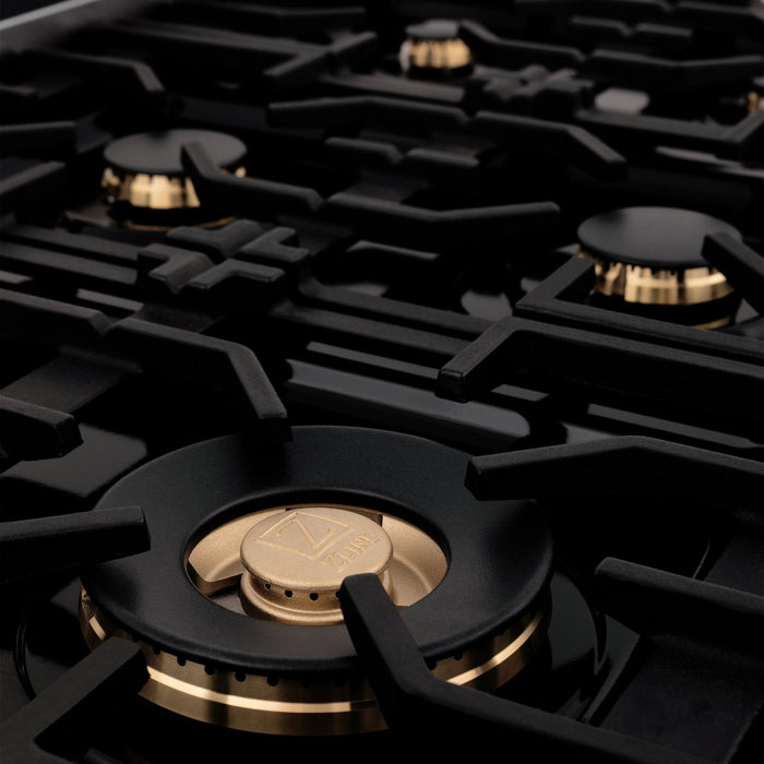 ZLINE 48" Autograph Rangetop, Black Stainless, Gold Accents, RTBZ-48-G