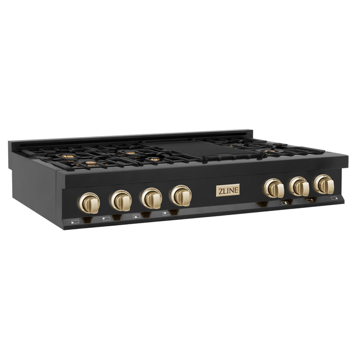 ZLINE 48" Autograph Rangetop, Black Stainless, Gold Accents, RTBZ-48-G