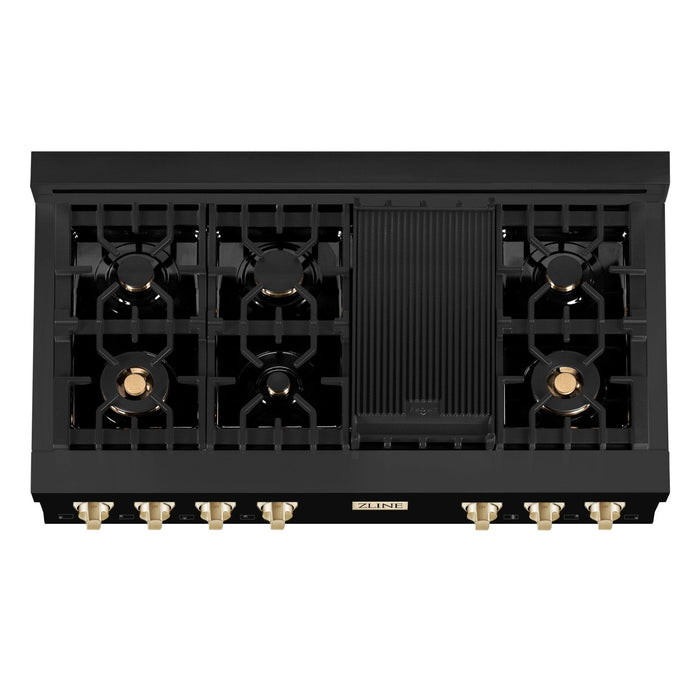 ZLINE 48" Autograph Rangetop, Black Stainless, Gold Accents, RTBZ-48-G
