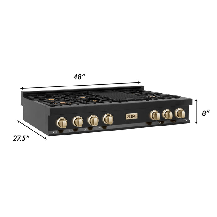 ZLINE 48" Autograph Rangetop, Black Stainless, Gold Accents, RTBZ-48-G