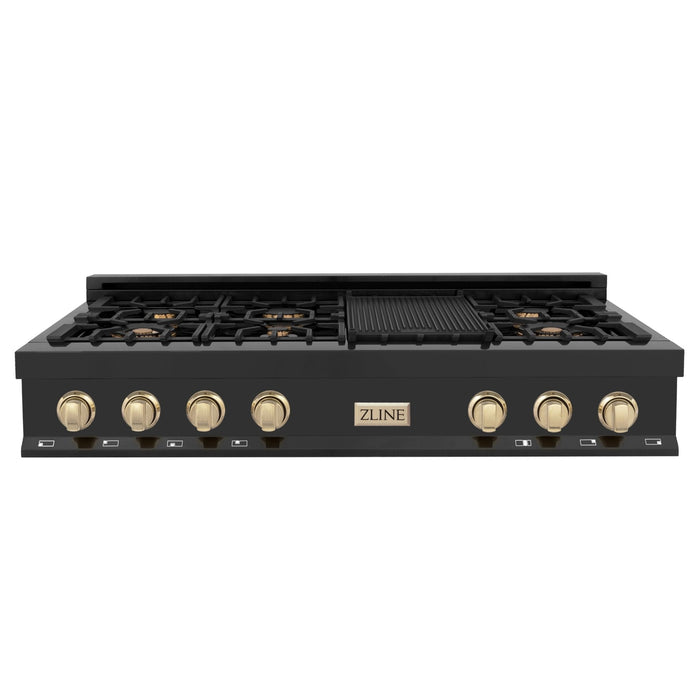 ZLINE 48" Autograph Rangetop, Black Stainless, Gold Accents, RTBZ-48-G