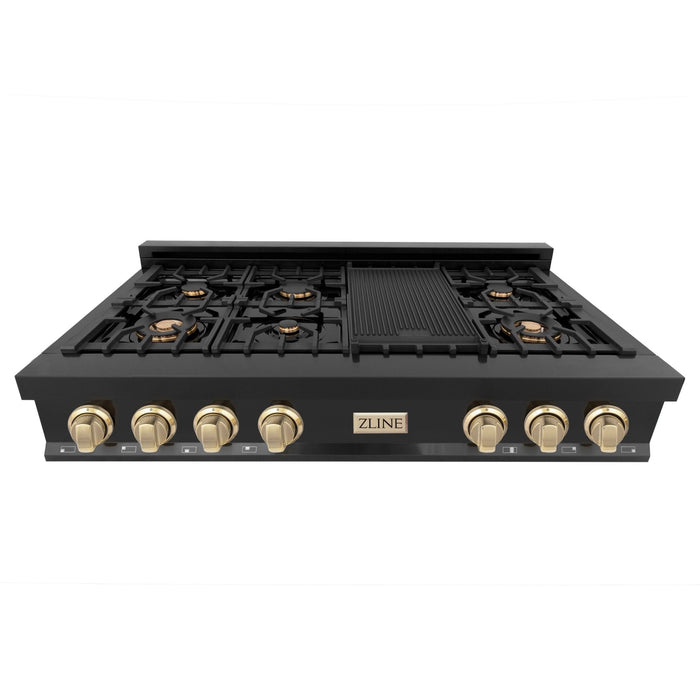 ZLINE 48" Autograph Rangetop, Black Stainless, Gold Accents, RTBZ-48-G