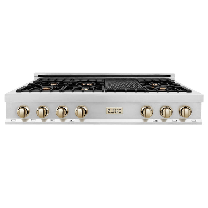 ZLINE 48" Autograph Rangetop, Stainless, Gold Accents, RTZ-48-G