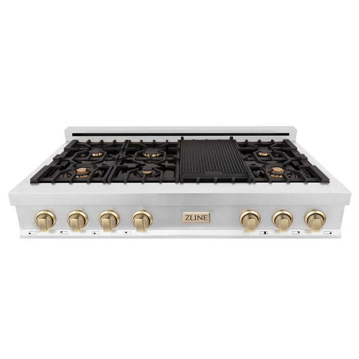 ZLINE 48" Autograph Rangetop, Stainless, Gold Accents, RTZ-48-G