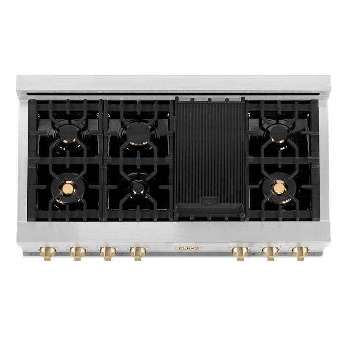 ZLINE 48" Autograph Rangetop, Stainless, Gold Accents, RTZ-48-G