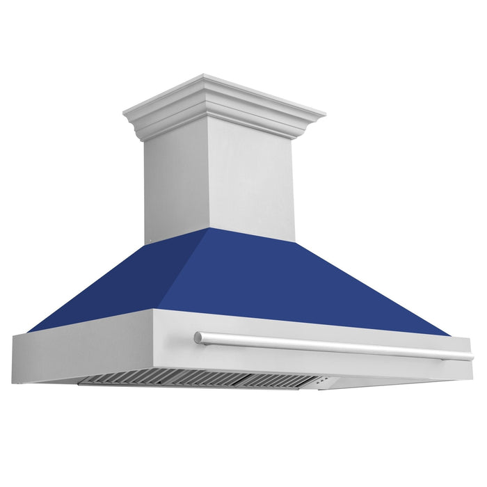 ZLINE 48" Autograph Stainless Blue Gloss Wall Range Hood, 8654STX-BG-48