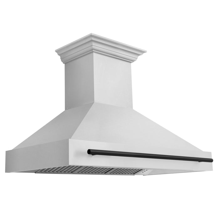 ZLINE 48" Autograph Stainless Wall Range Hood, Black Handle 8654STZ-48-MB