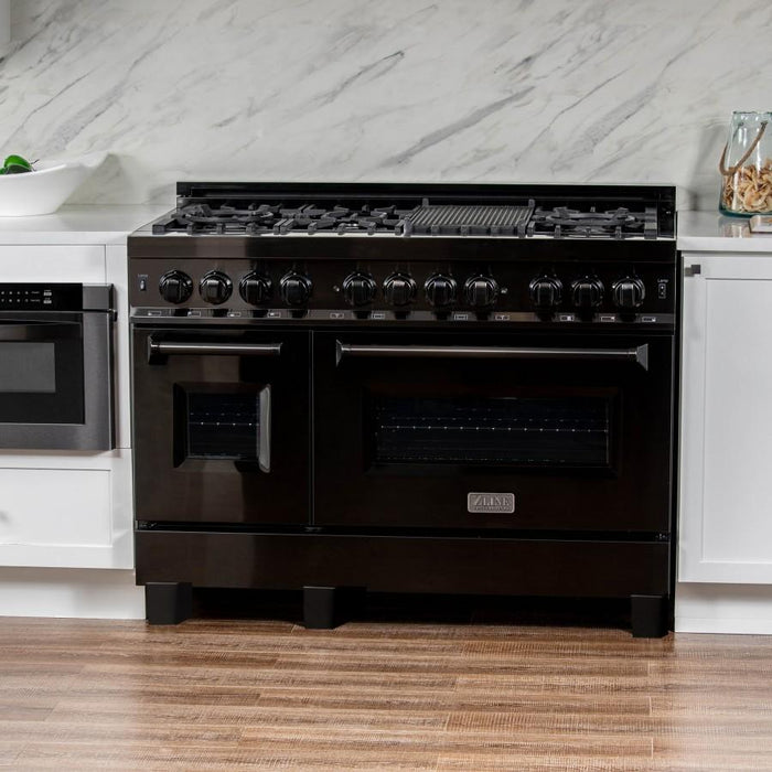 ZLINE 48" Black Stainless, Gas Burner, Electric Oven Range, RAB-48