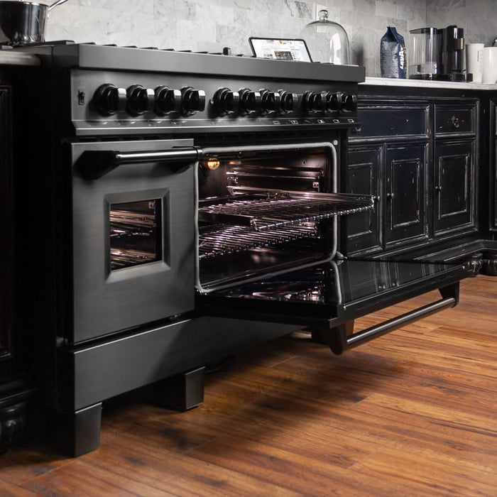 ZLINE 48" Black Stainless, Gas Burner, Electric Oven Range, RAB-48