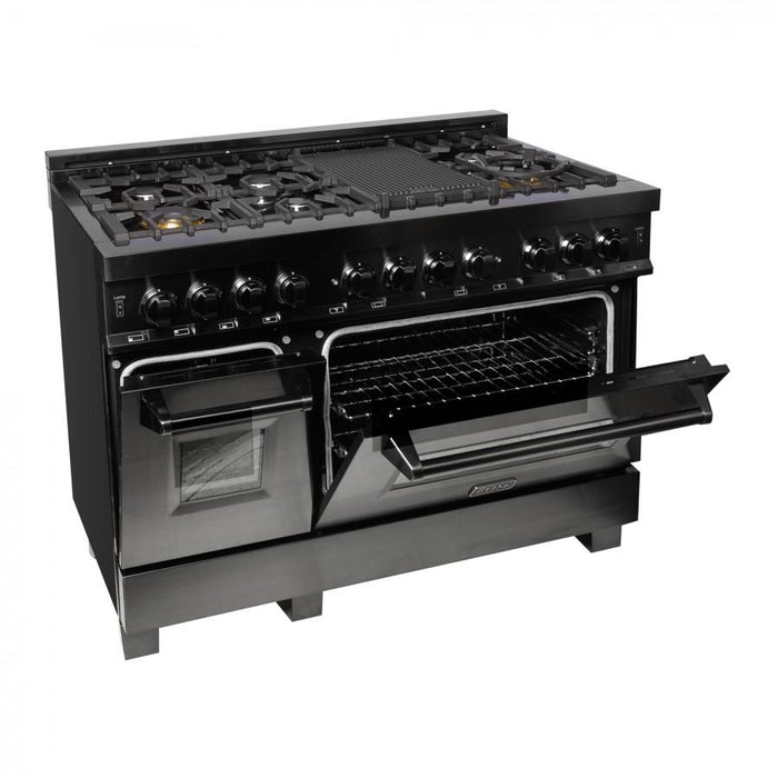 ZLINE 48" Black Stainless, Gas Burner, Electric Oven Range, RAB-48