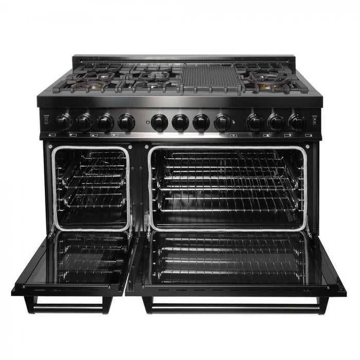 ZLINE 48" Black Stainless, Gas Burner, Electric Oven Range, RAB-48