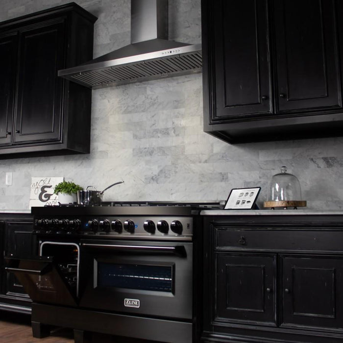 ZLINE 48" Black Stainless, Gas Burner, Electric Oven Range, RAB-48