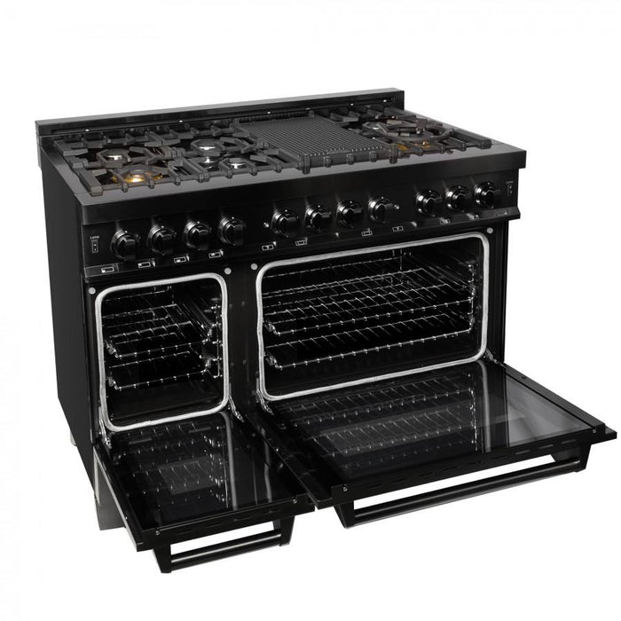 ZLINE 48" Black Stainless, Gas Burner, Electric Oven Range, RAB-48