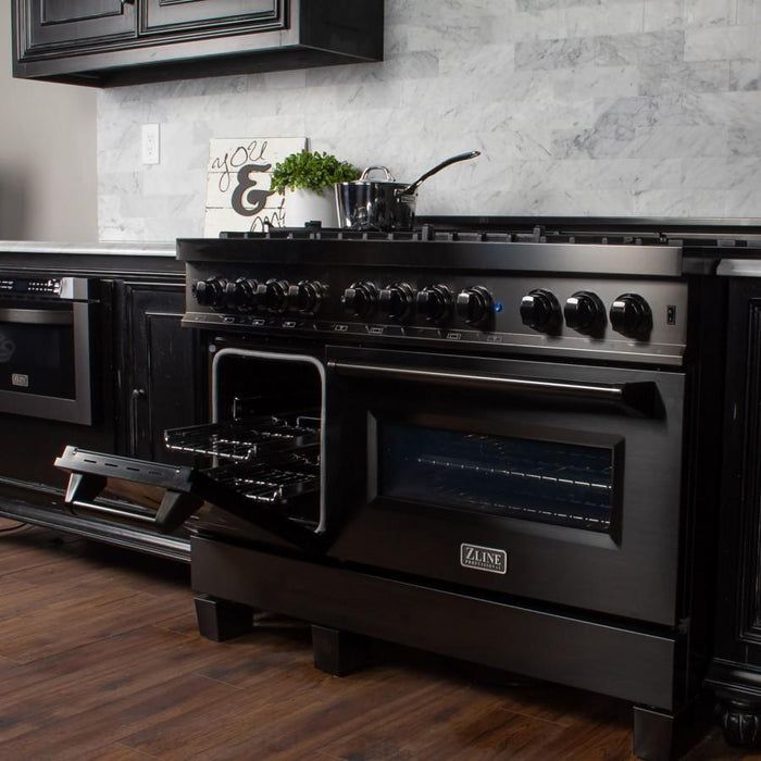 ZLINE 48" Black Stainless, Gas Burner, Electric Oven Range, RAB-48