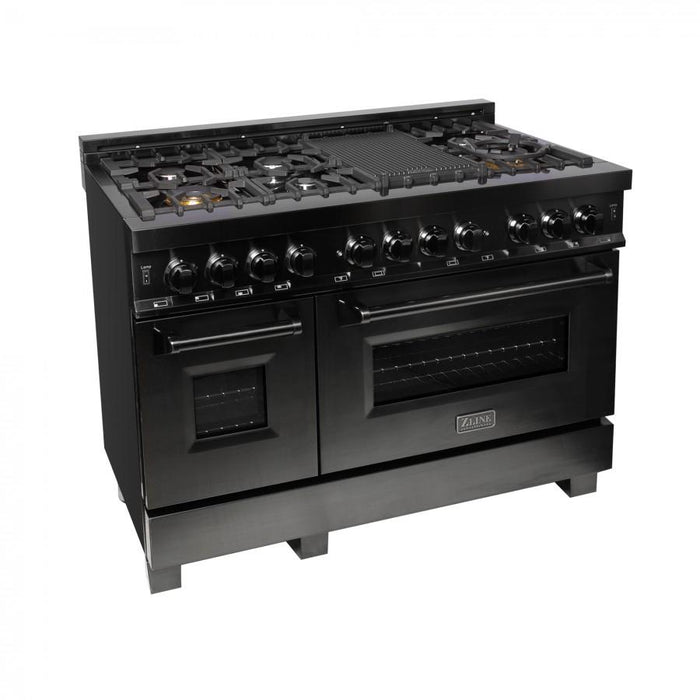 ZLINE 48" Black Stainless, Gas Burner, Electric Oven Range, RAB-48
