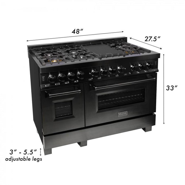 ZLINE 48" Black Stainless, Gas Burner, Electric Oven Range, RAB-48