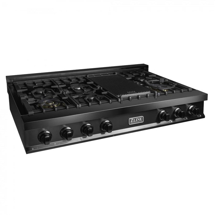 ZLINE 48" Ceramic Rangetop in Black Stainless with 7 Gas Burners, RTB-48