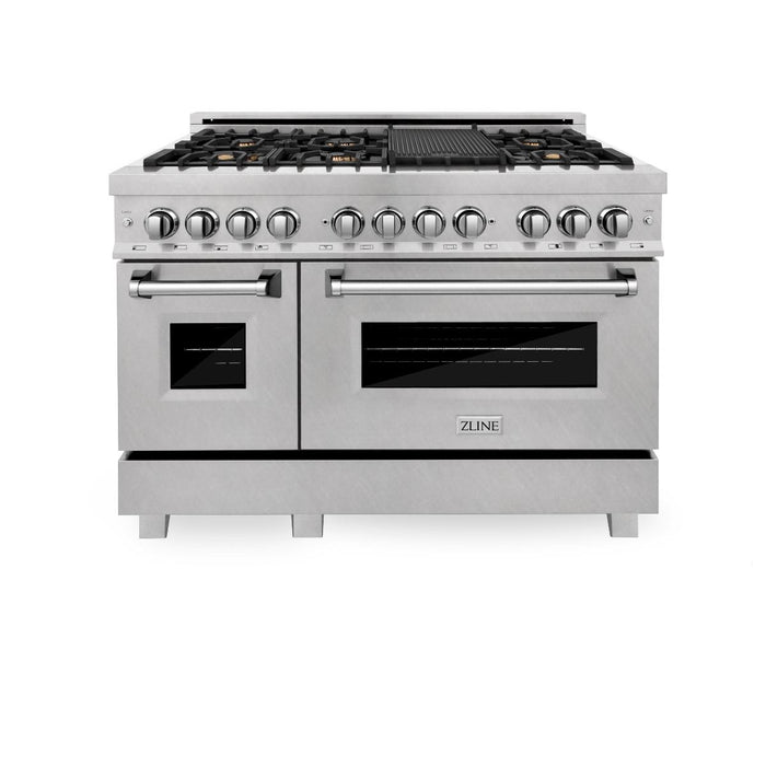 ZLINE 48" Dual Fuel Range, DuraSnow Stainless, Brass Burners, RAS-SN-BR-48