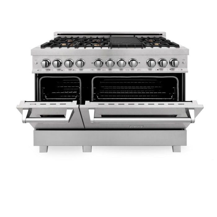 ZLINE 48" Dual Fuel Range, DuraSnow Stainless, Brass Burners, RAS-SN-BR-48