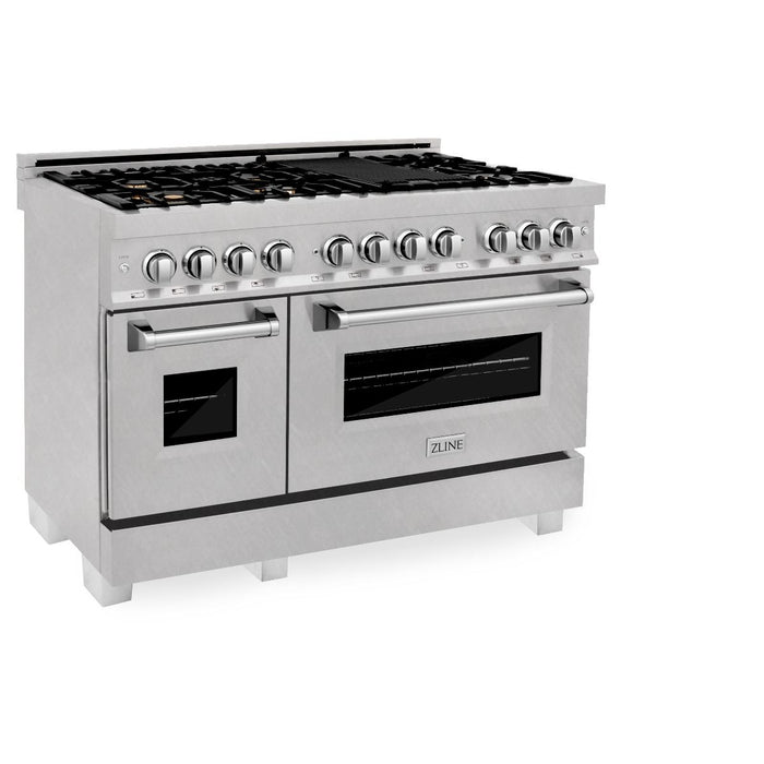 ZLINE 48" Dual Fuel Range, DuraSnow Stainless, Brass Burners, RAS-SN-BR-48