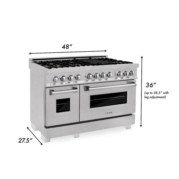 ZLINE 48" Dual Fuel Range, DuraSnow Stainless, Brass Burners, RAS-SN-BR-48
