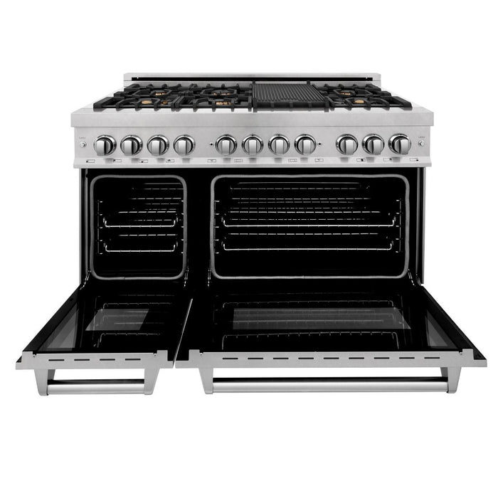 ZLINE 48" Dual Fuel Range, DuraSnow Stainless, Brass Burners, RAS-SN-BR-48
