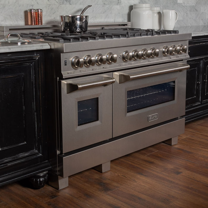 ZLINE 48" Dual Fuel Range, DuraSnow Stainless, Brass Burners, RAS-SN-BR-48
