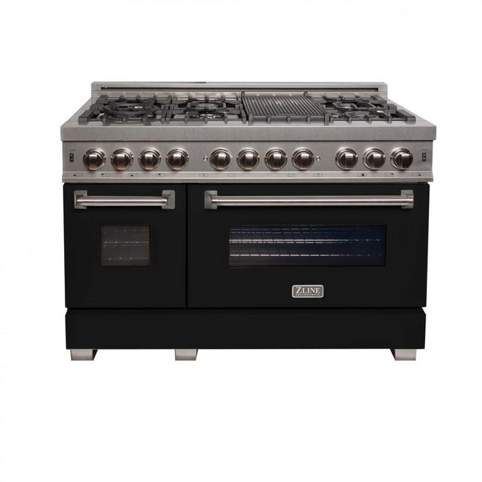 ZLINE 48" Dual Fuel Range Snow Stainless, Black Matte Door, RAS-BLM-48